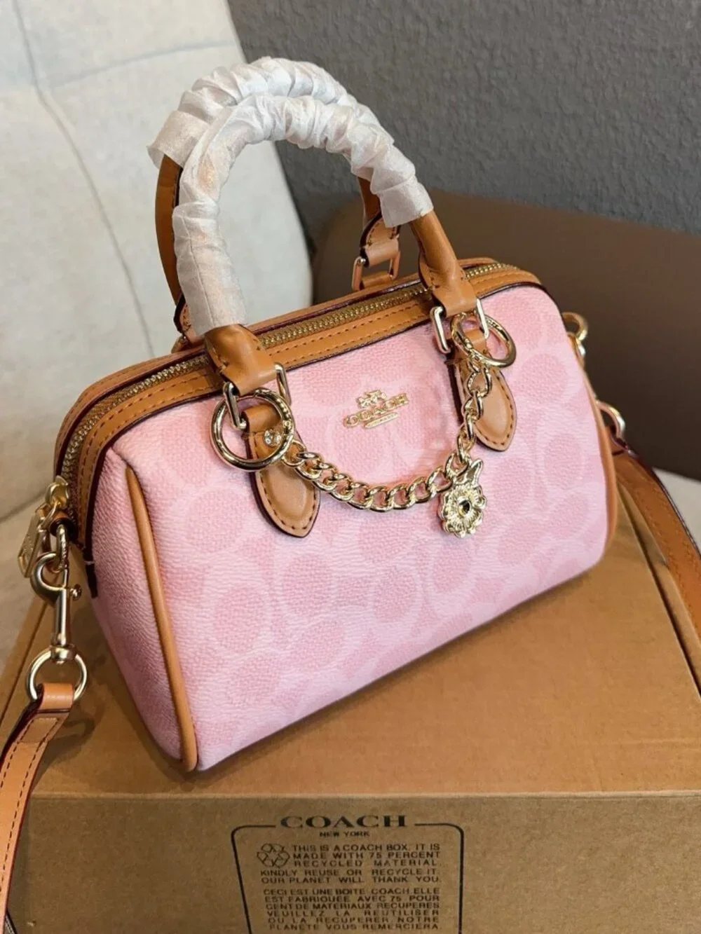 NWT Coach Mini Rowan Crossbody Bag In Signature Canvas Pink Powder CEK79 - Picture 8 of 9